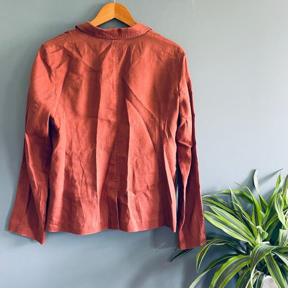 Eileen Fisher 100% Organic Linen Blazer Small 4 6 Jacket Rust Orange Lagenlook - Picture 5 of 7